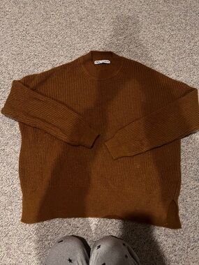 Zara Chestnut Brown Ribbed Crewneck Sweater
